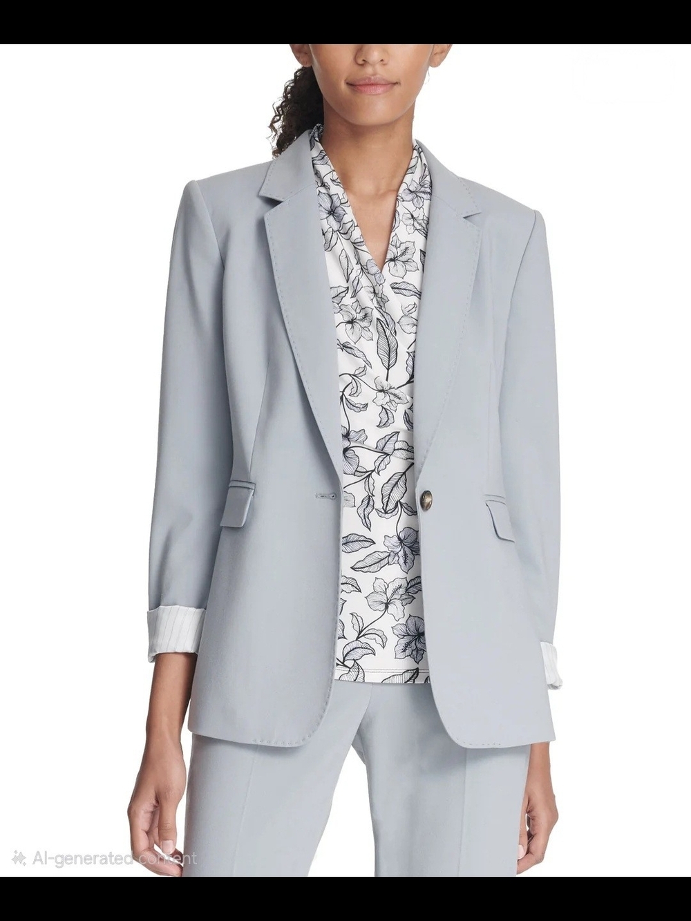 DKNY One-Button Blazer Light Blue Tailored Career Jacket Size 14